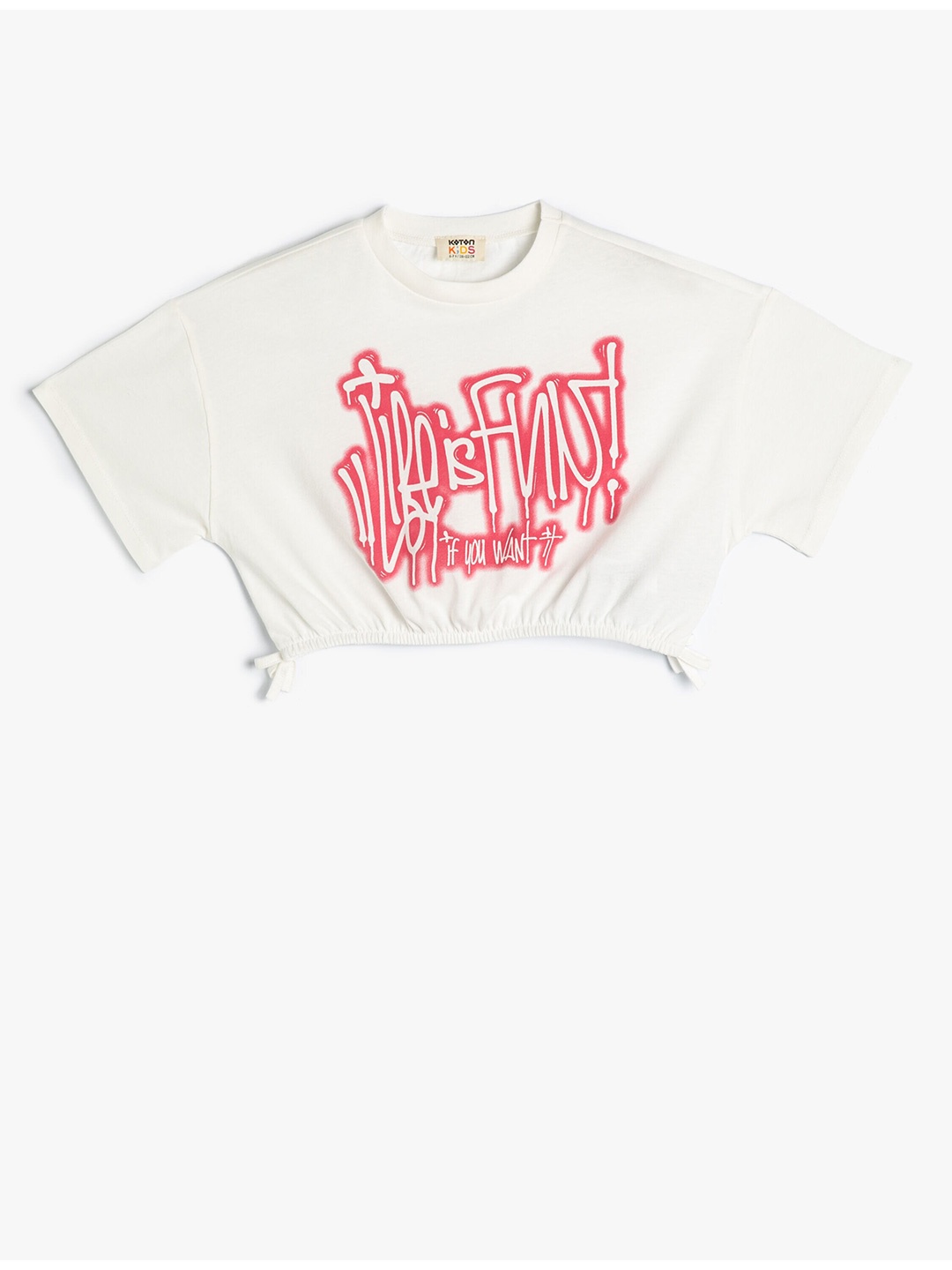 

Koton Girls Typography Printed Pure Cotton T-shirt, Beige