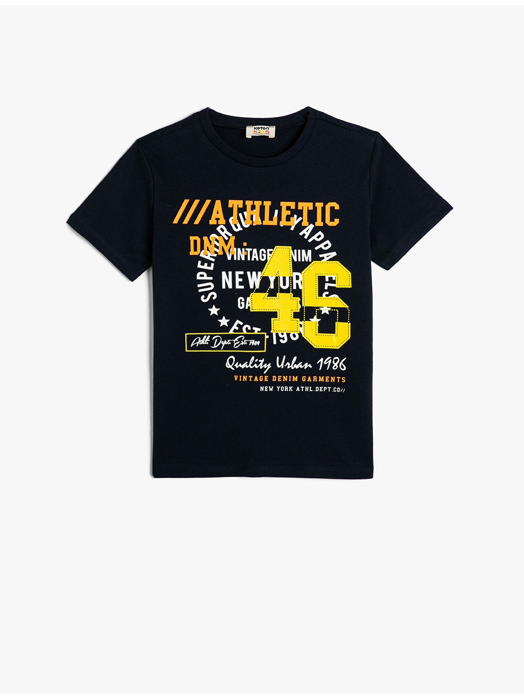 

Koton Boys Typography Printed Pure Cotton T-shirt, Navy blue