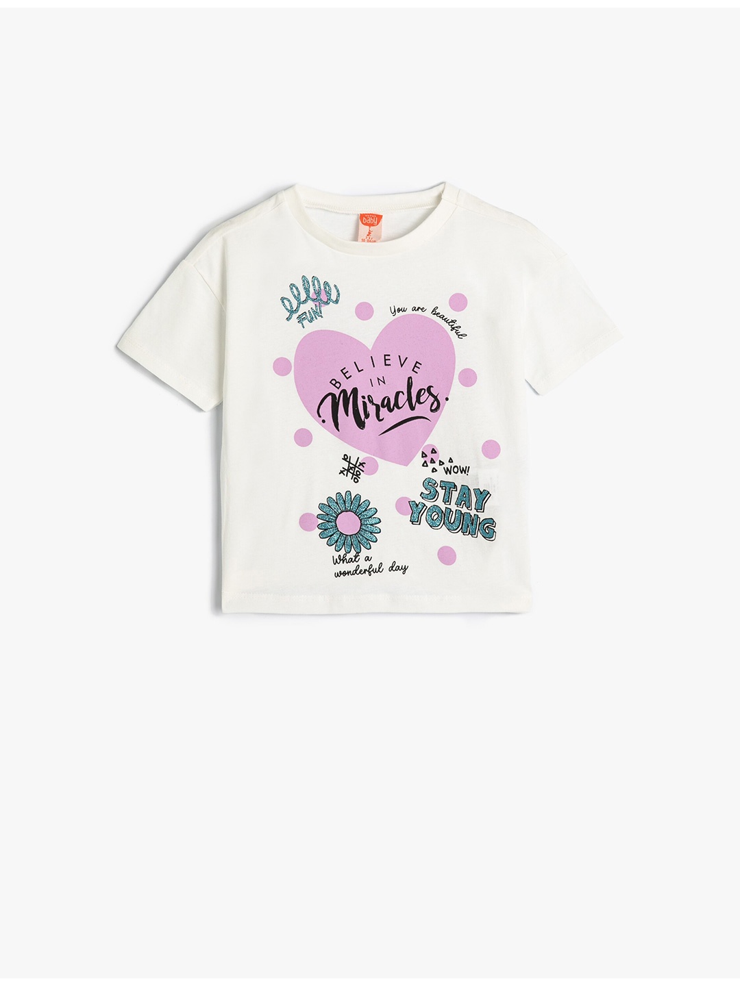 

Koton Girls Graphic Printed Cotton Regular Fit T-shirt, Beige
