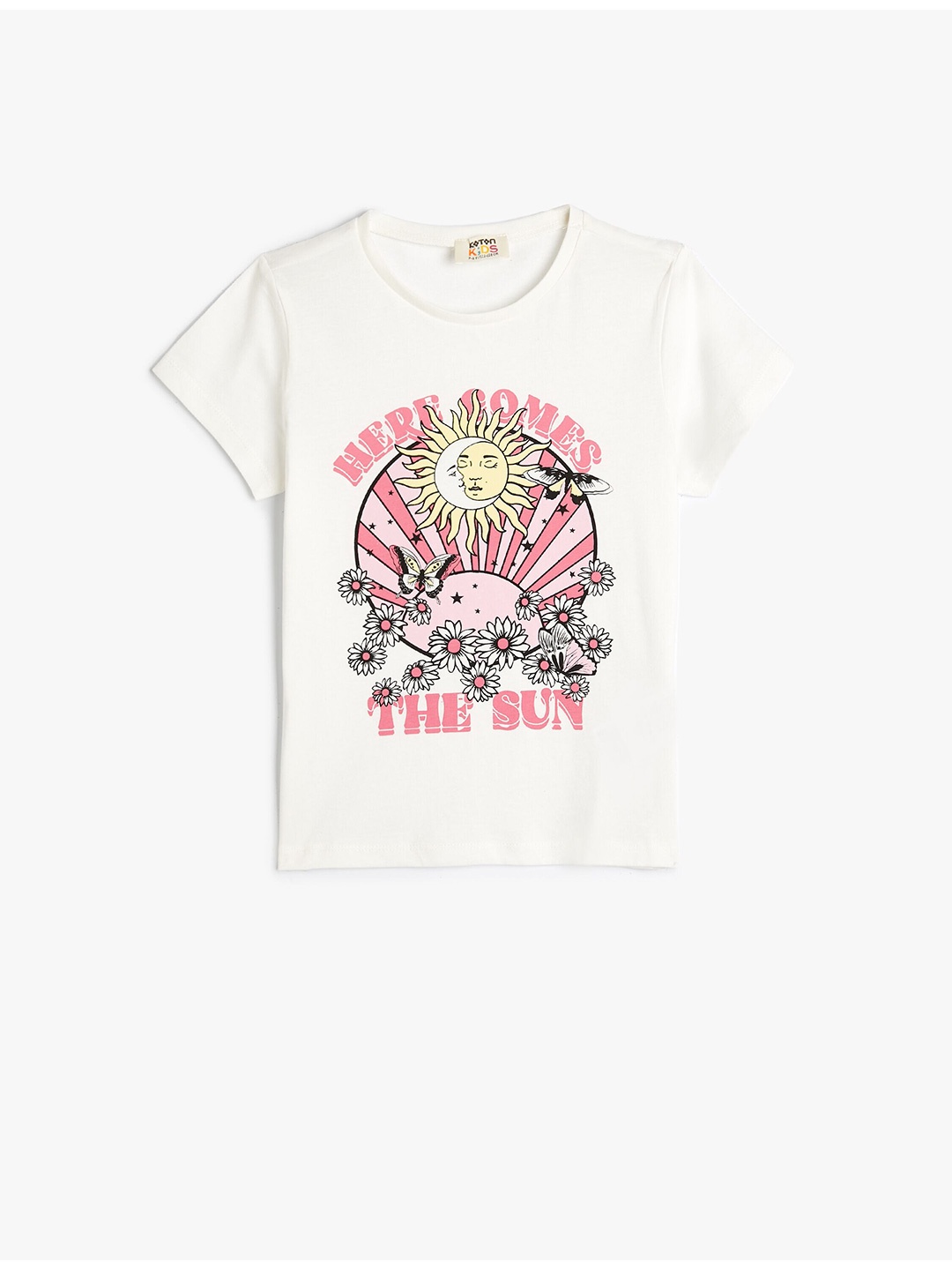 

Koton Girls Graphic Printed Pure Cotton T-shirt, Beige