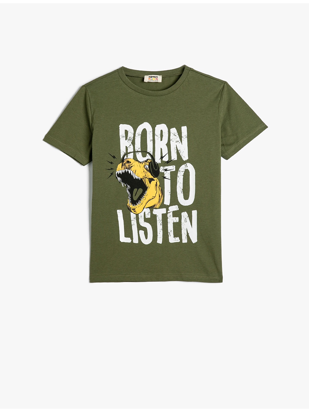 

Koton Boys Typography Printed Round Neck Applique T-shirt, Green