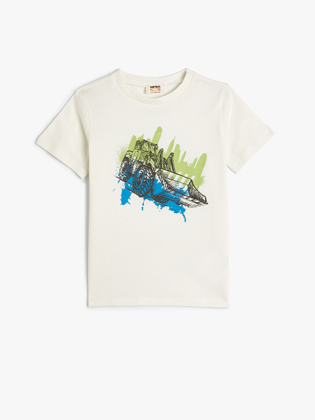 Koton Boys Graphic Printed Cotton T-shirt, Beige