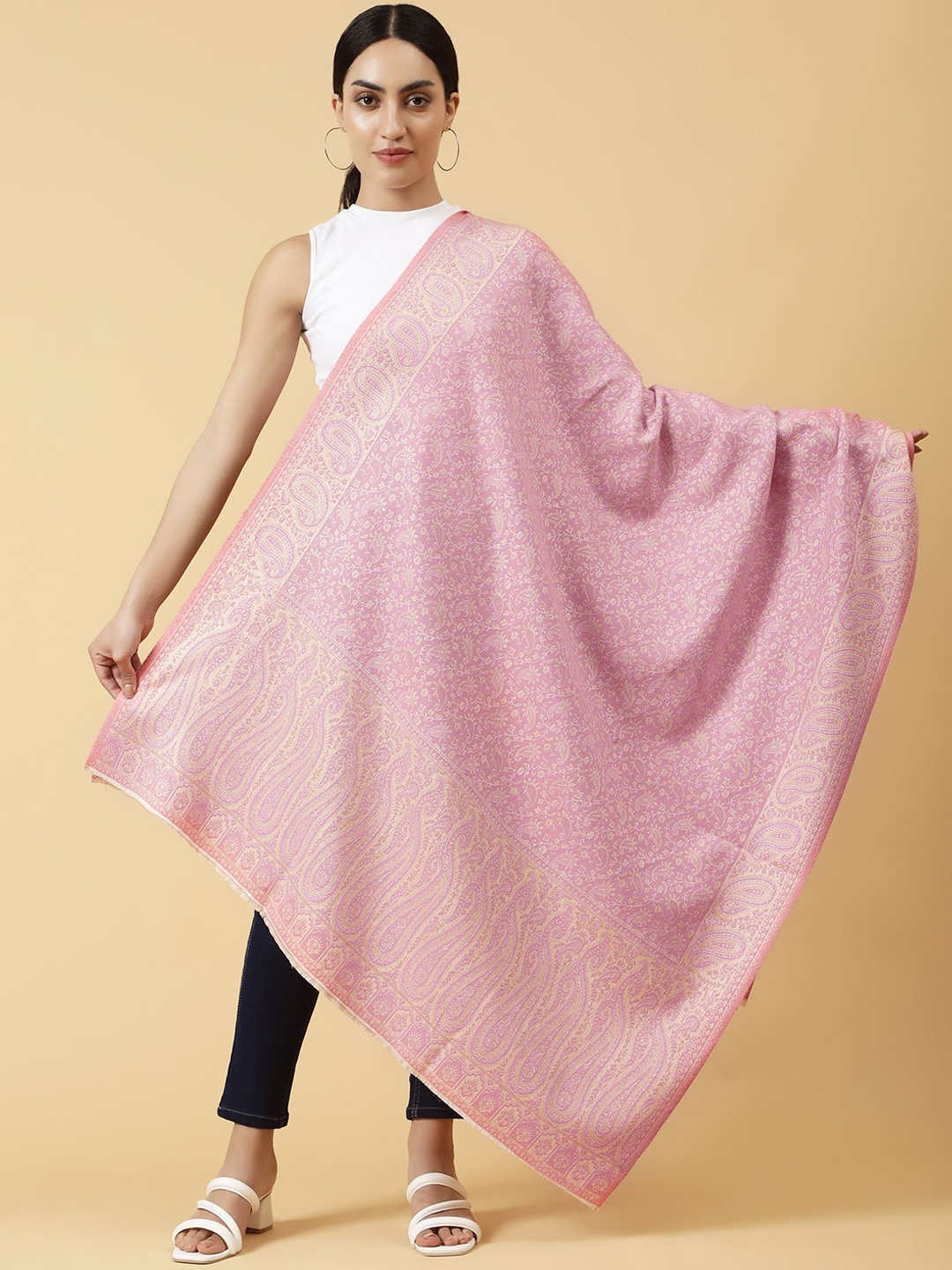 

Moda Chales Women Paisley Woven Design Shawl, Pink