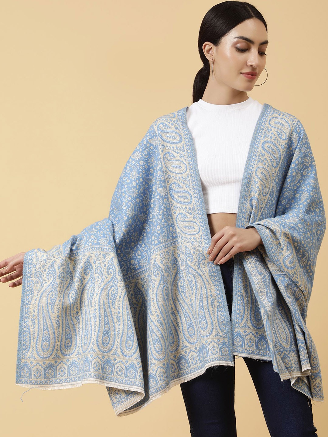 

Moda Chales Women Paisley Woven Design Shawl, Blue
