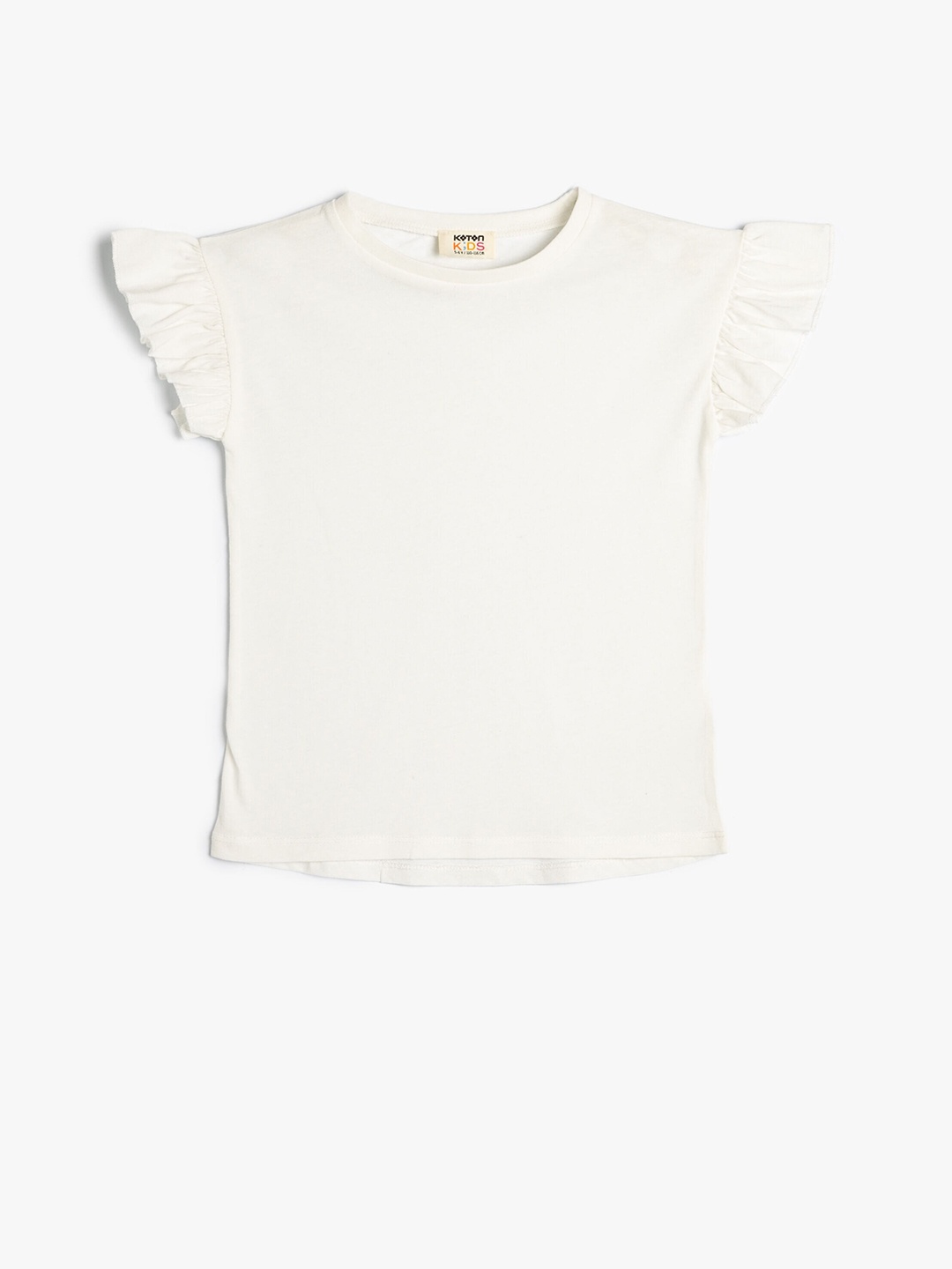 

Koton Girls Round Neck Flutter Sleeves Cotton T-shirt, White