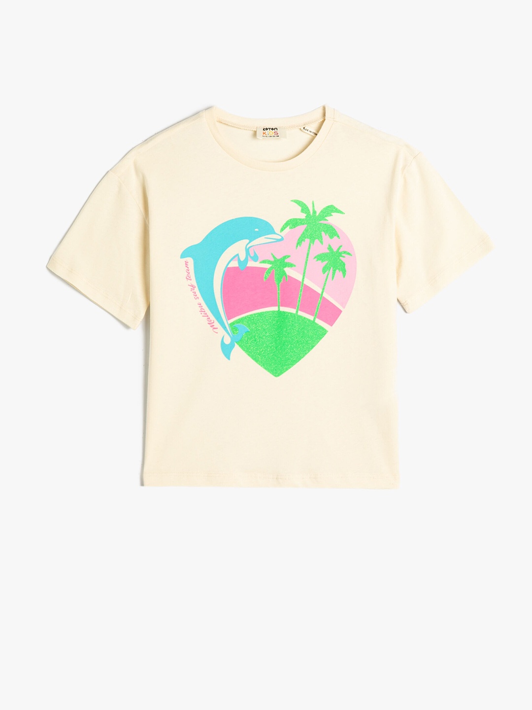 

Koton Girls Graphic Printed Pure Cotton T-shirt, Beige
