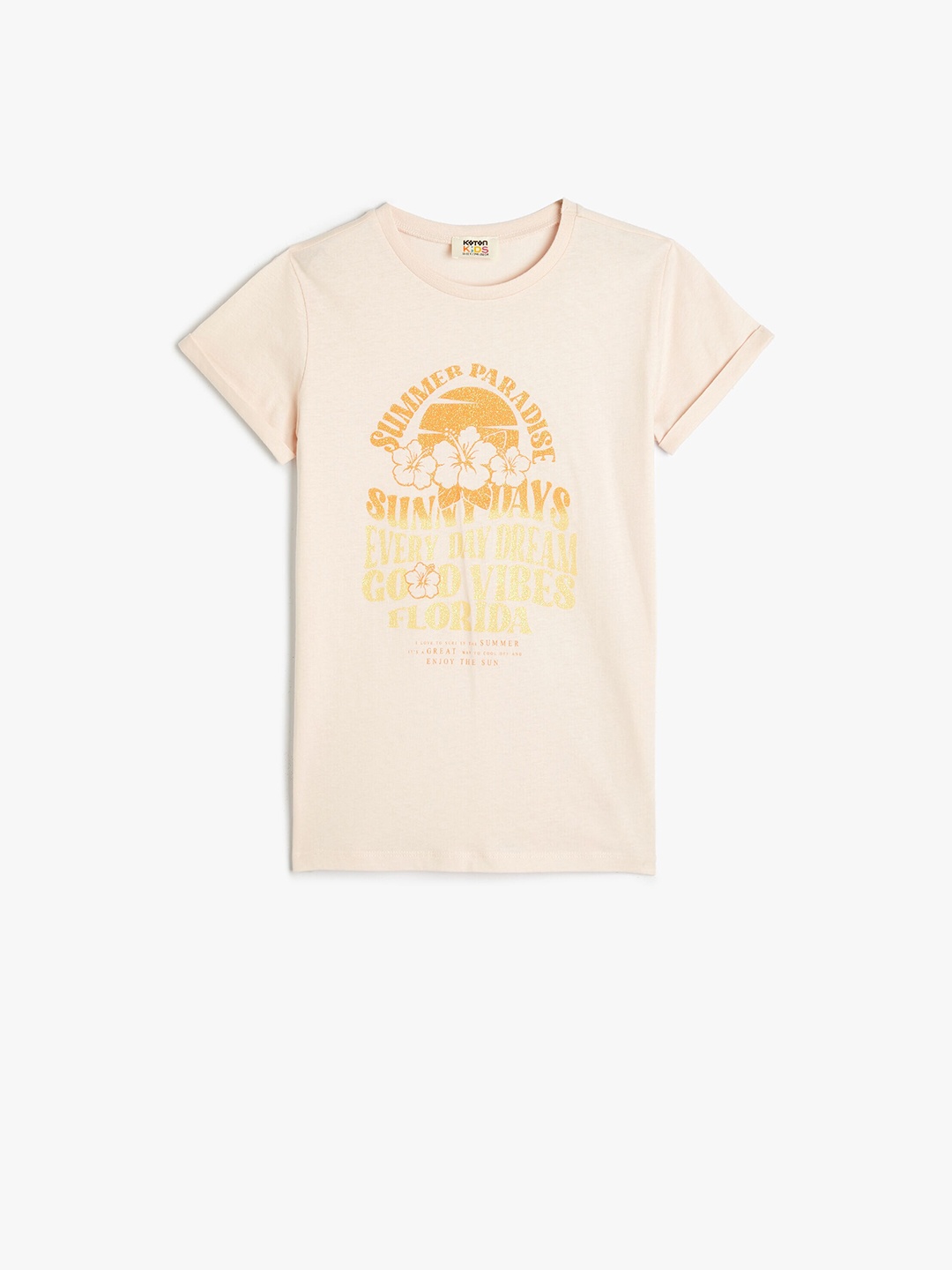 

Koton Girls Typography Printed Pure Cotton T-shirt, Orange