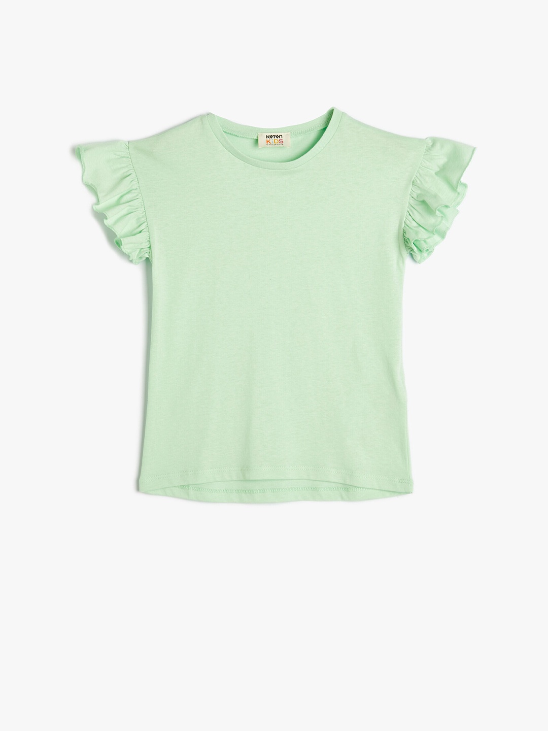 

Koton Girls round Neck Flutter Sleeves Cotton T-shirt, Green