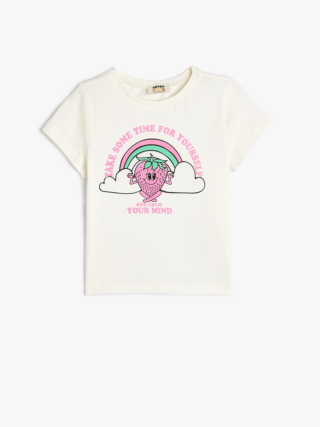 

Koton Girls Round Neck Printed Extended Sleeves Cotton T-shirt, Beige