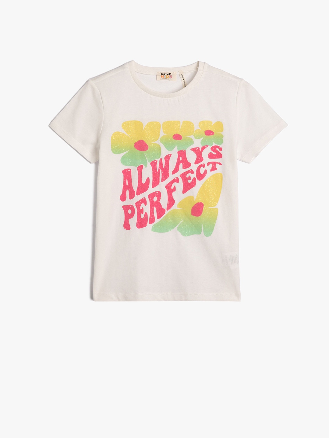 

Koton Girls Typography Printed Pure Cotton T-shirt, Beige