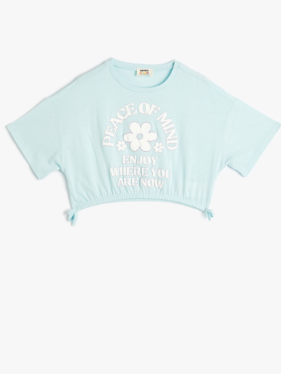 Koton Girls Graphic Printed Pure Cotton Crop T-shirt, Blue