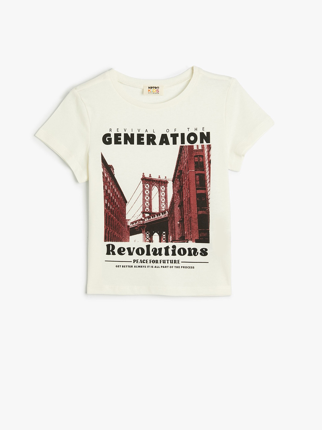 

Koton Girls Round Neck Short Sleeves Printed Cotton T-shirt, Beige