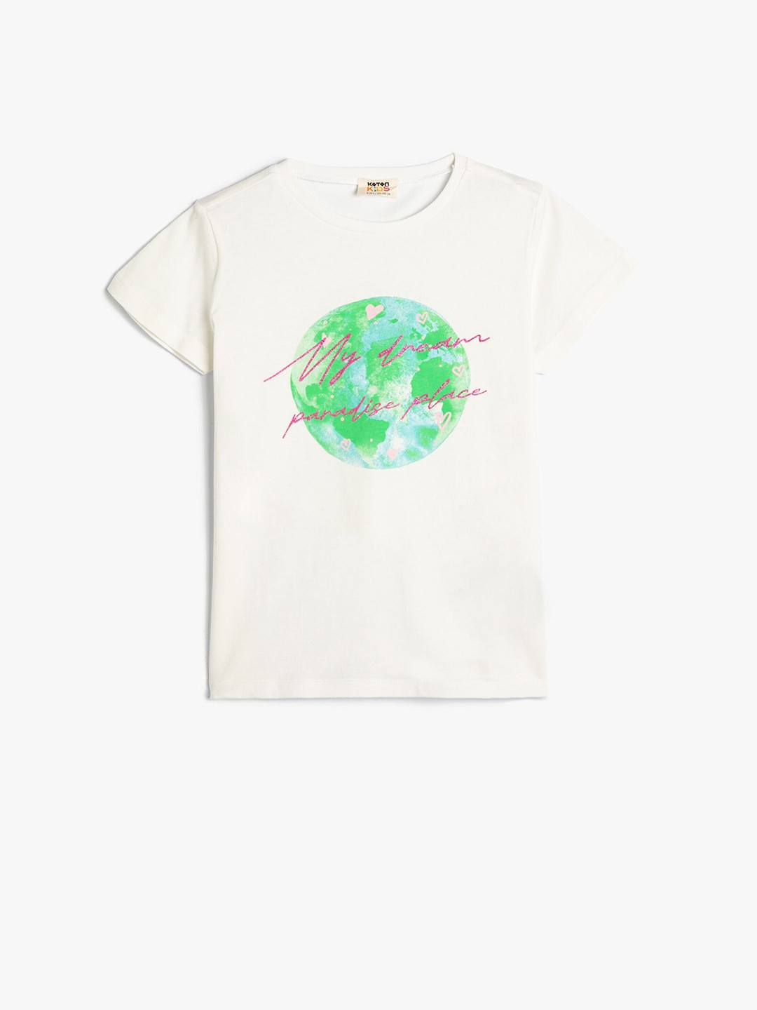 

Koton Girls Graphic Printed Cotton T-shirt, Beige