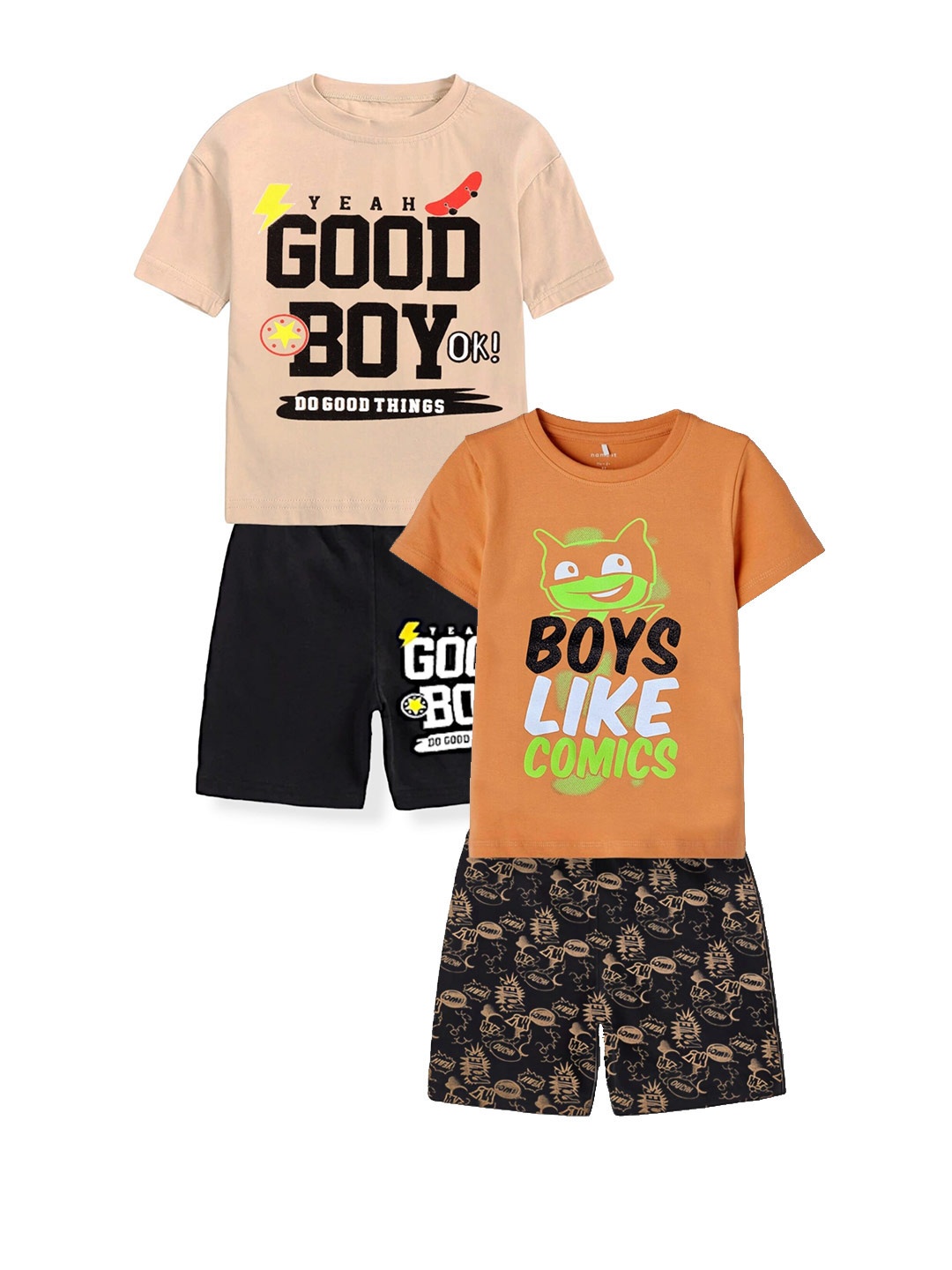 

BAESD Kids Pack of 2 Printed Pure Cotton T-shirt With Shorts, Brown