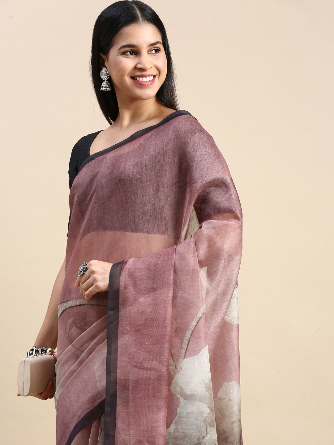 

aamna Floral Printed Patola Saree, Peach