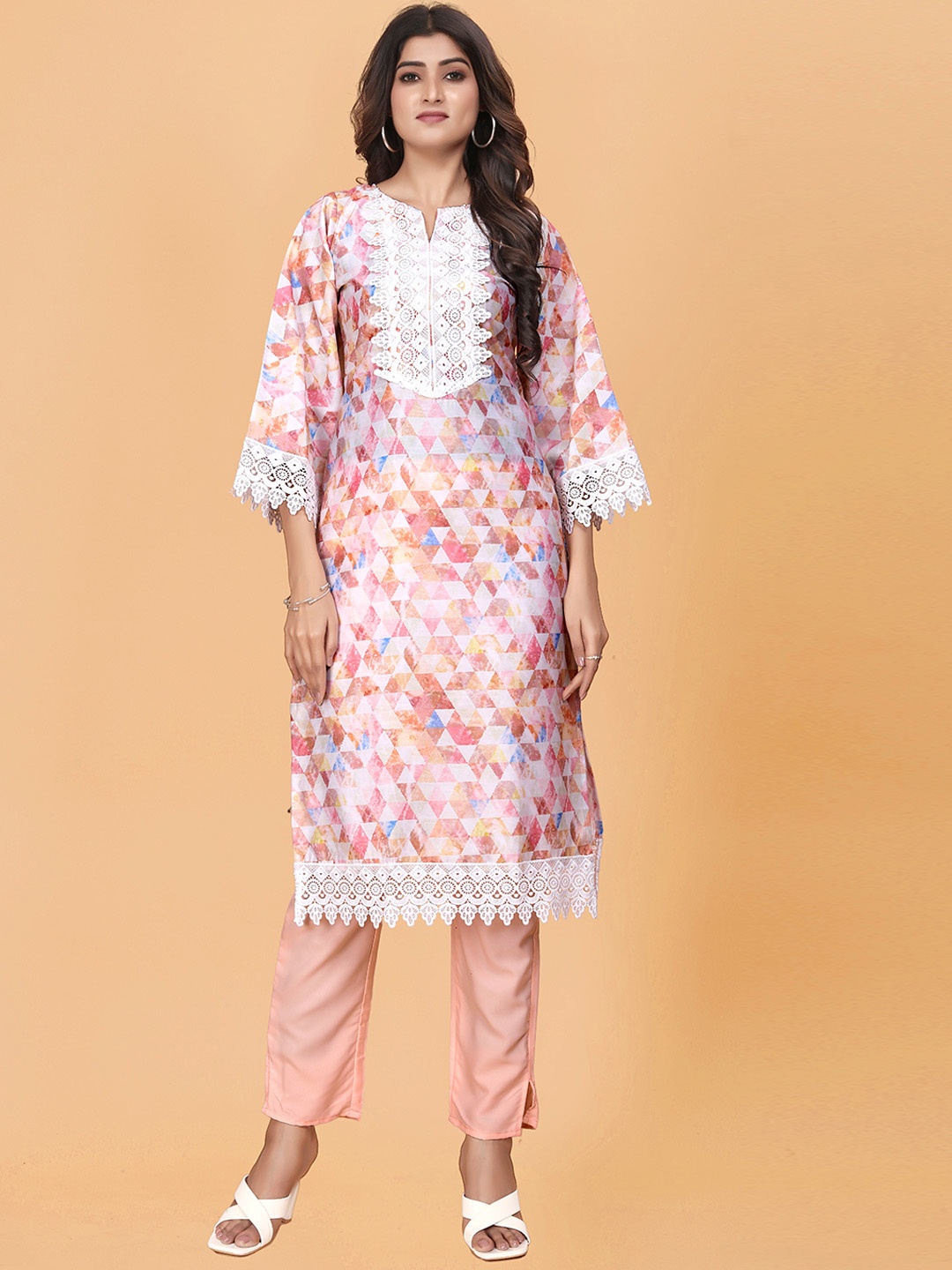 

BAESD Women Printed Regular Chikankari Pure Cotton Kurta with Trousers, Pink
