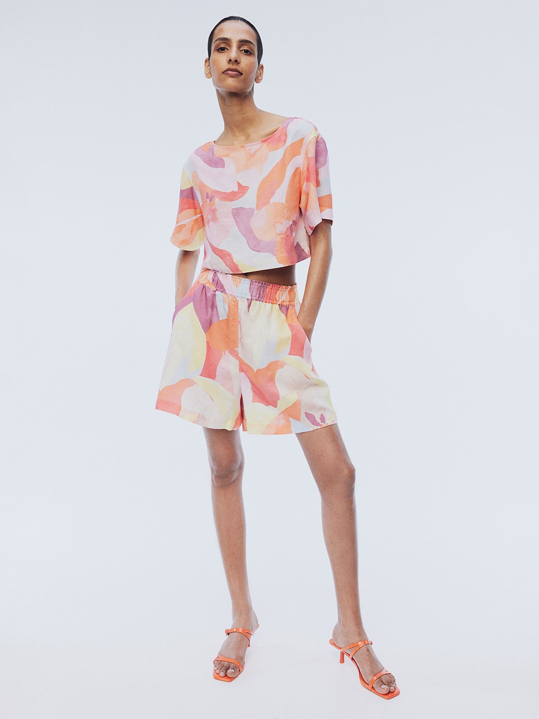 

H&M Linen-Blend Blouse, Pink