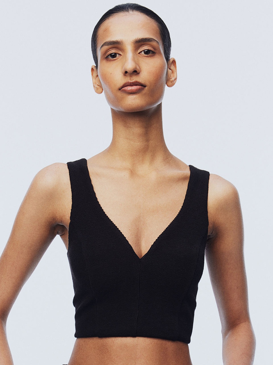 

H&M Cropped Vest Top, Black
