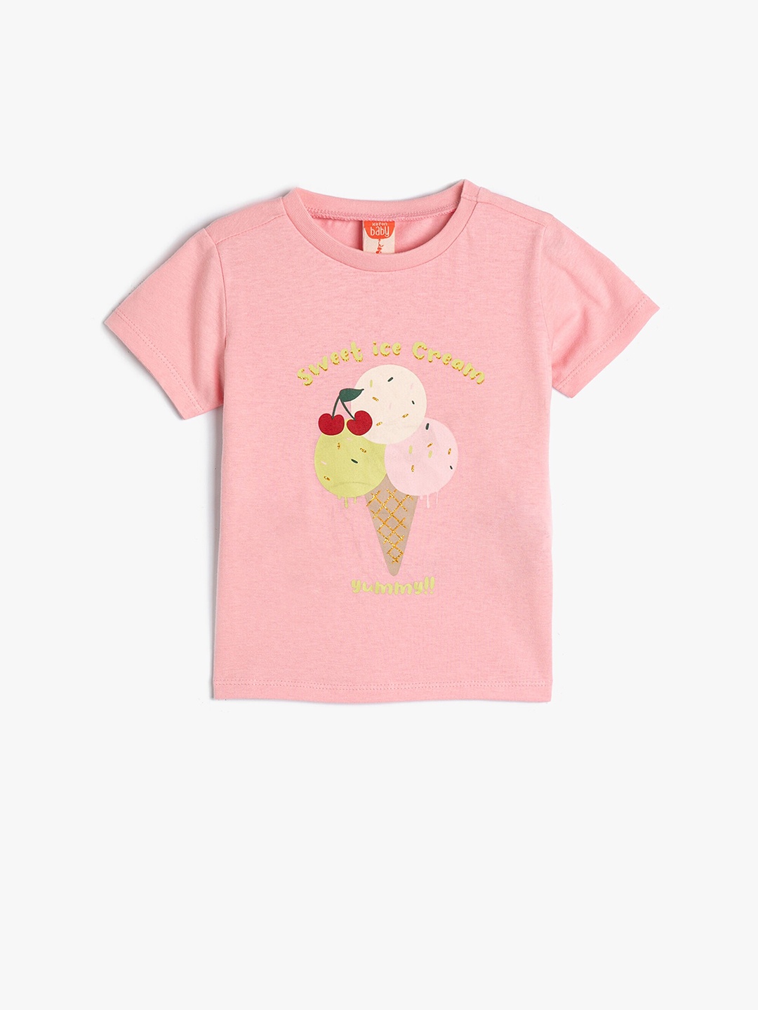 

Koton Girls Graphic Printed Pure Cotton T-shirt, Pink