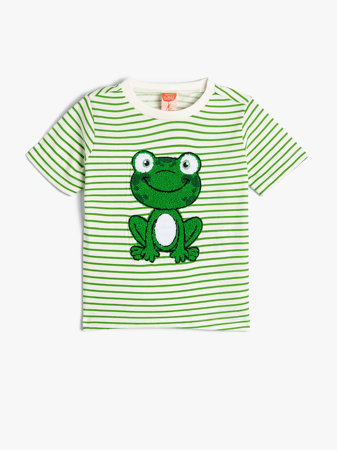 

Koton Boys Graphic Striped Cotton Round Neck Applique T-shirt, Green