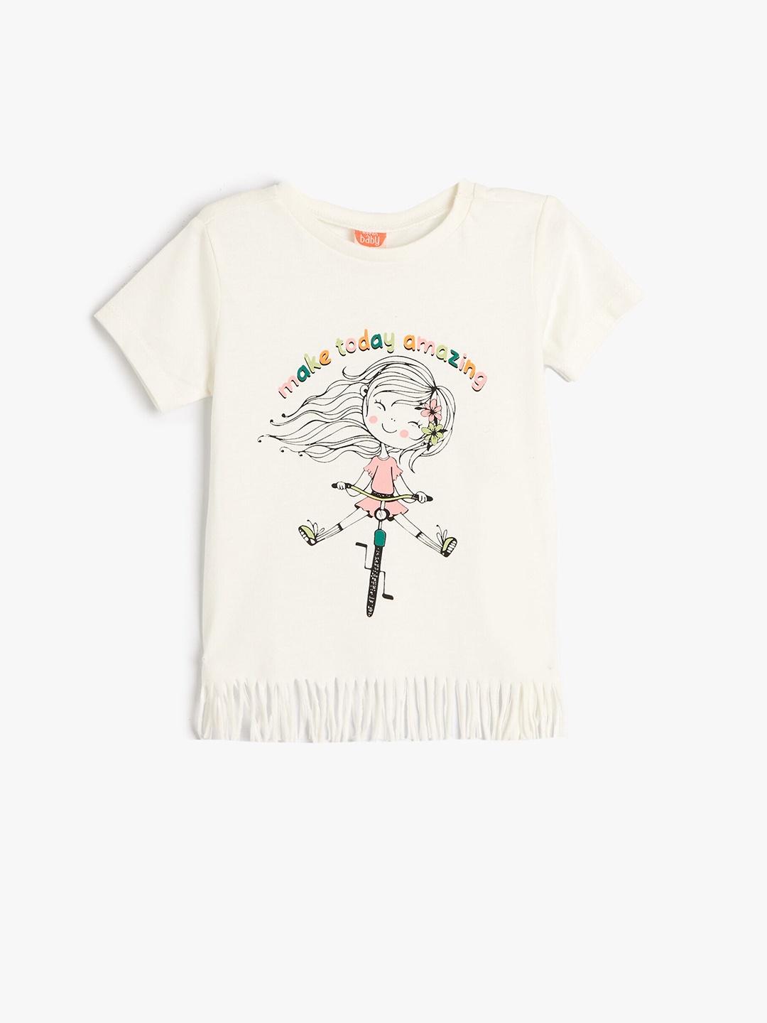 

Koton Girls Graphic Printed Round Neck T-shirt, Beige