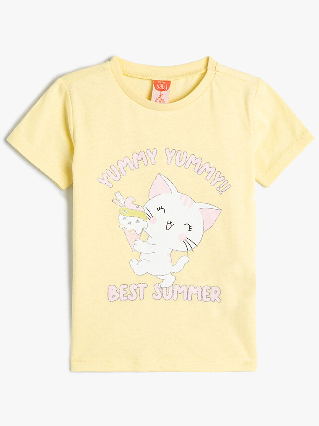 

Koton Girls Graphic Printed V-Neck Extended Sleeves T-shirt, Yellow