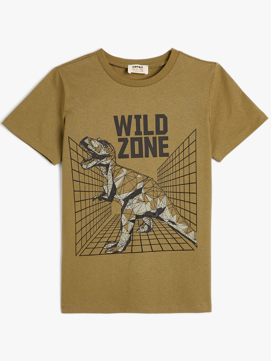 

Koton Boys Graphic Printed Round Neck Cotton T-shirt, Khaki