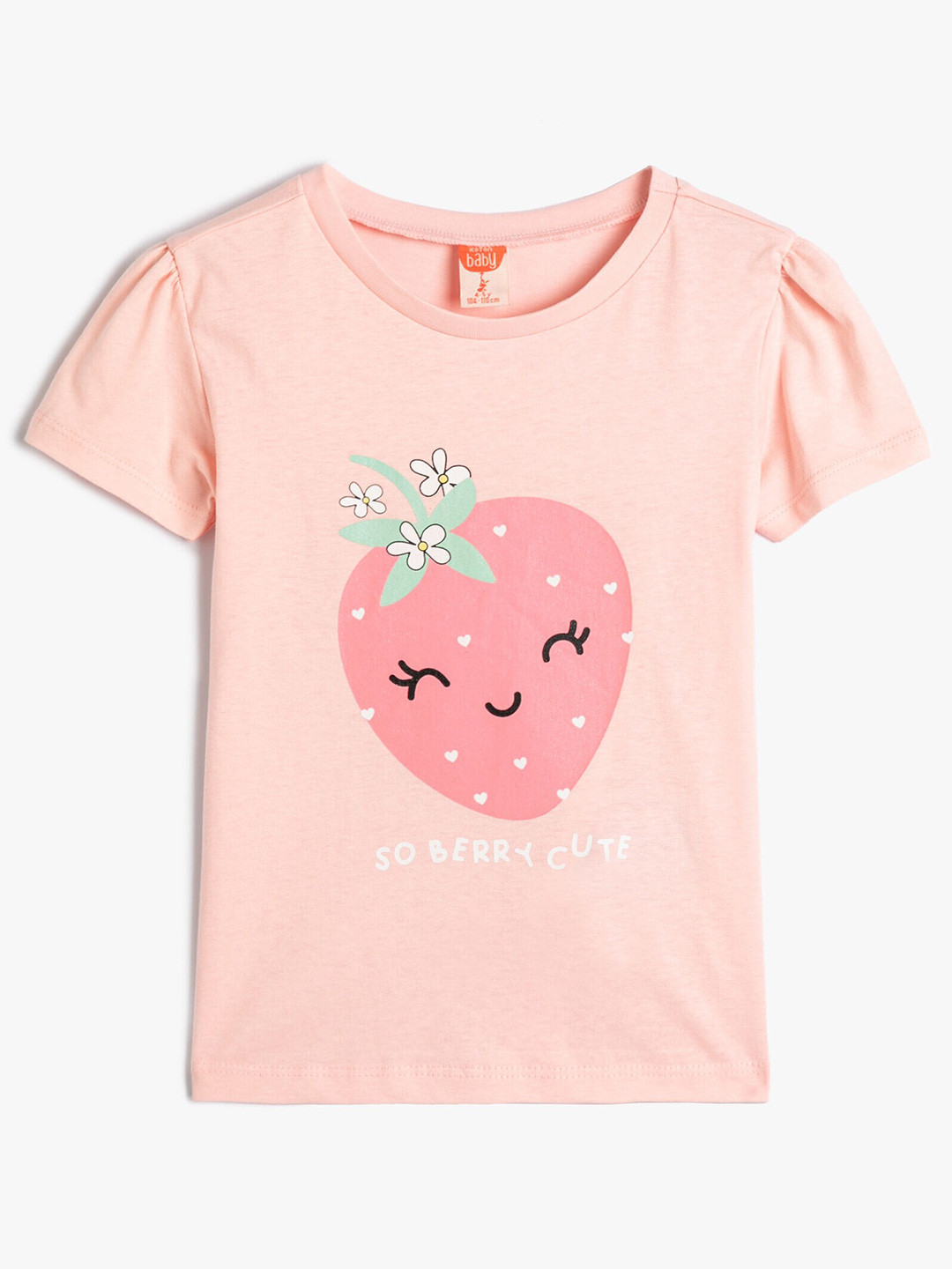 

Koton Girls Conversational Printed Round Neck Puff Sleeves Cotton T-shirt, Pink