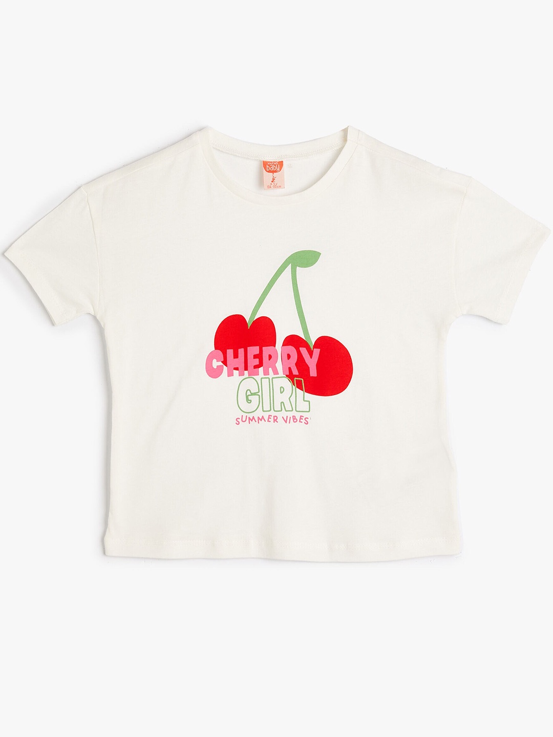 

Koton Girls Typography Printed Round Neck Short Sleeves Cotton T-shirt, Beige