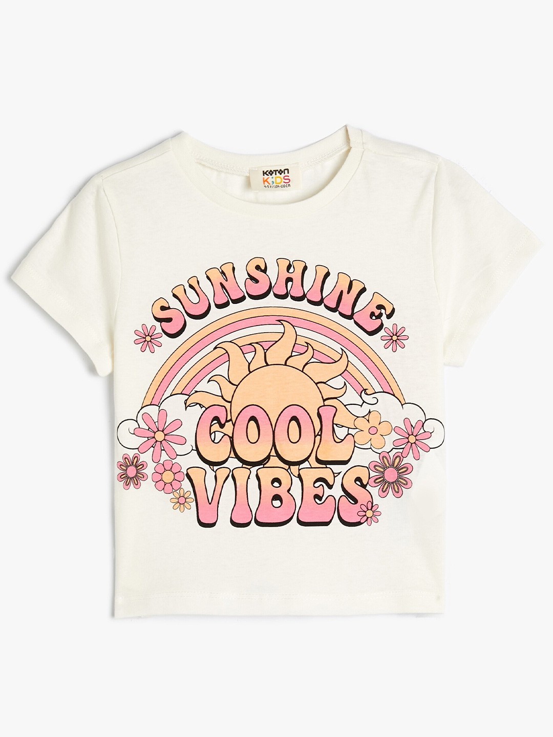 

Koton Girls Typography Printed Cotton T-shirt, Turquoise blue