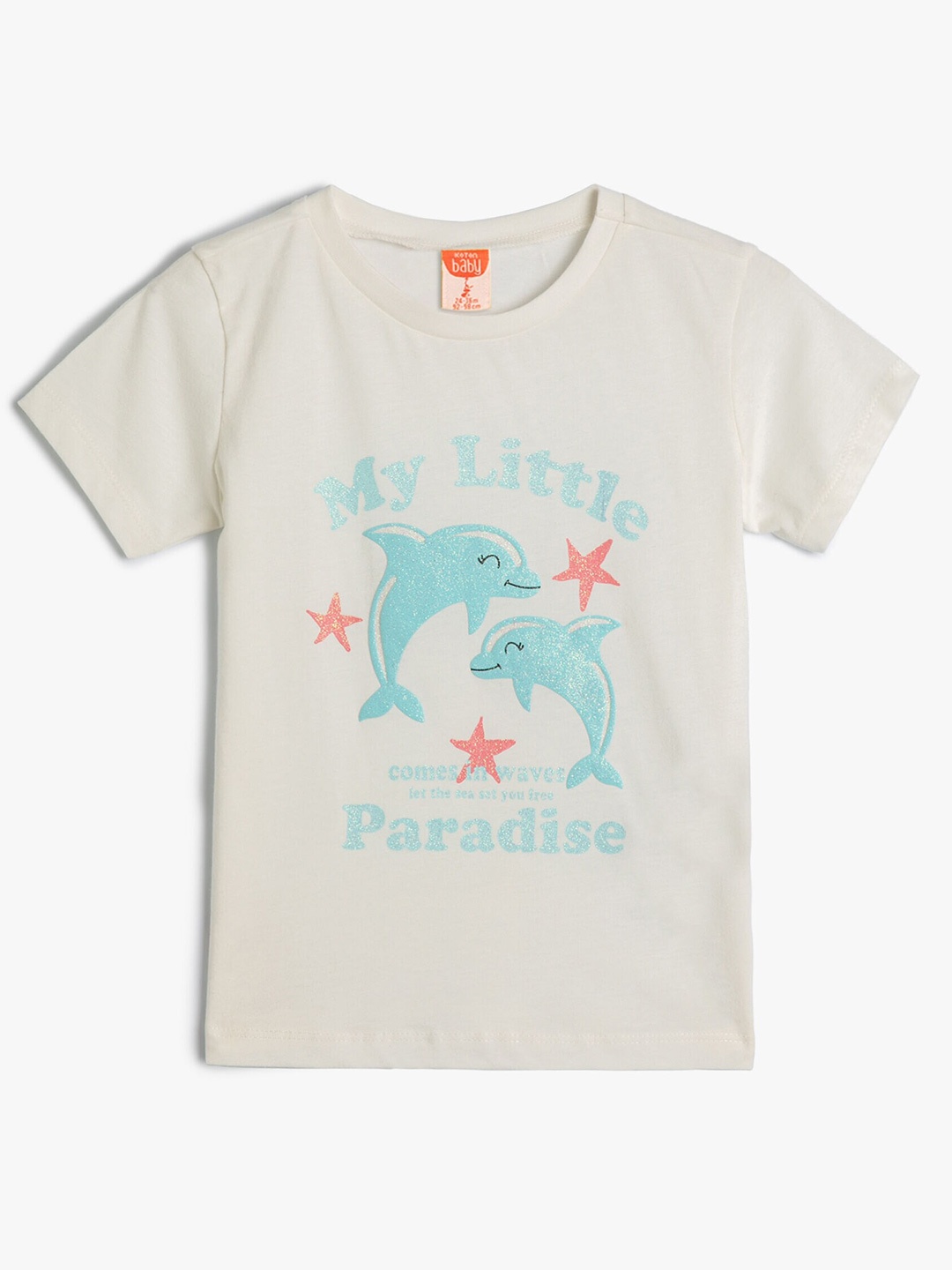 

Koton Girls Typography Printed Cotton T-shirt, Beige