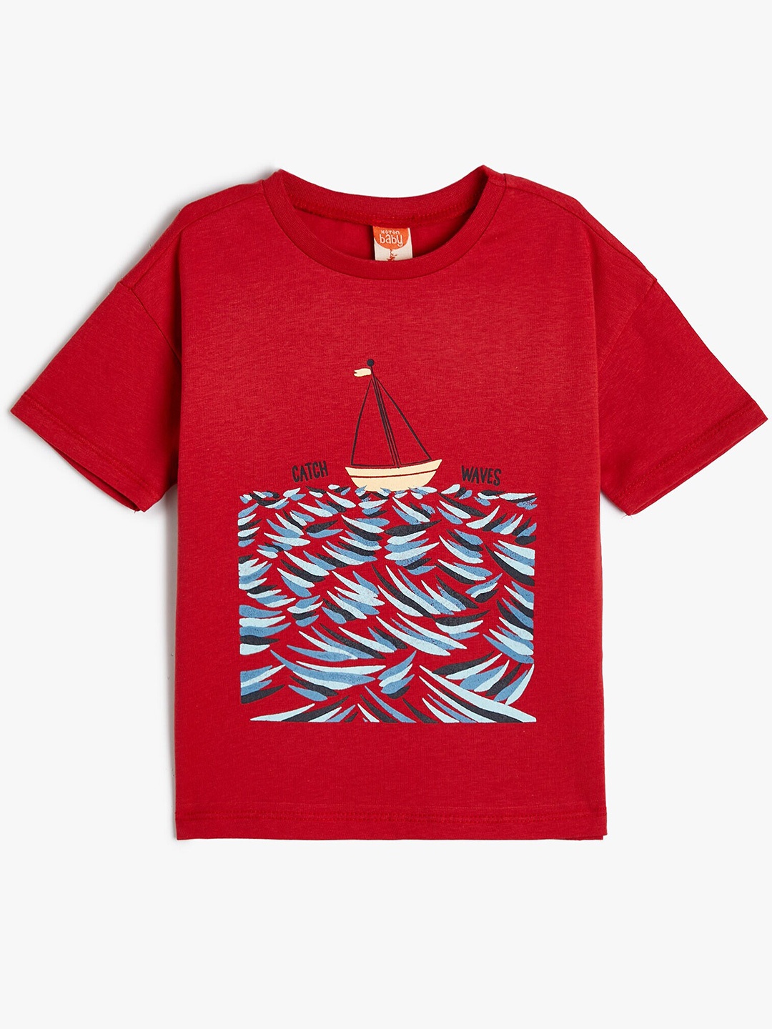 

Koton Boys Graphic Printed Henley Neck Cotton Casual T-shirt, Red