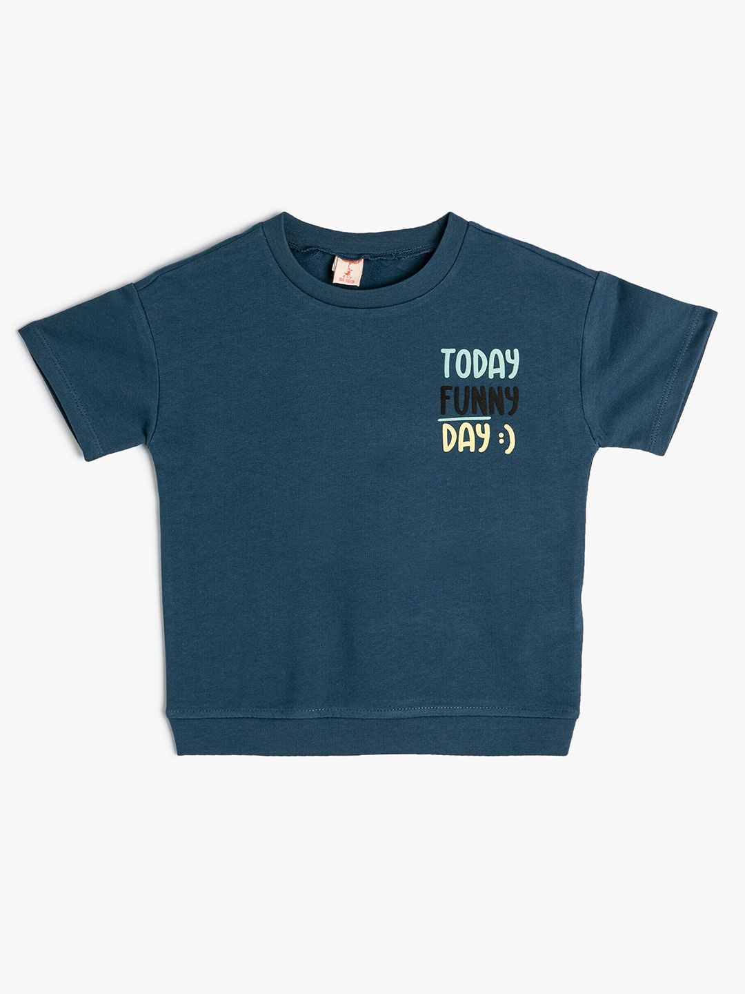 

Koton Boys Round Neck Short Sleeves Typographic Printed Regular Fit Cotton T-shirt, Navy blue