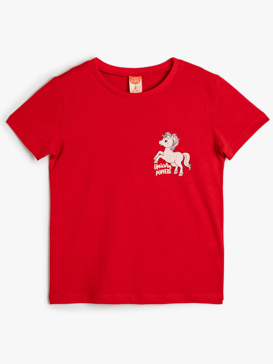 

Koton Girls Round Neck Short Sleeves Graphic Printed Regular Fit Cotton T-shirt, Red