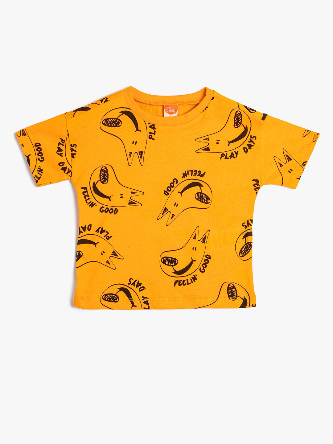 

Koton Boys Round Neck Short Sleeves Conversational Printed Regular Fit Cotton T-shirt, Orange