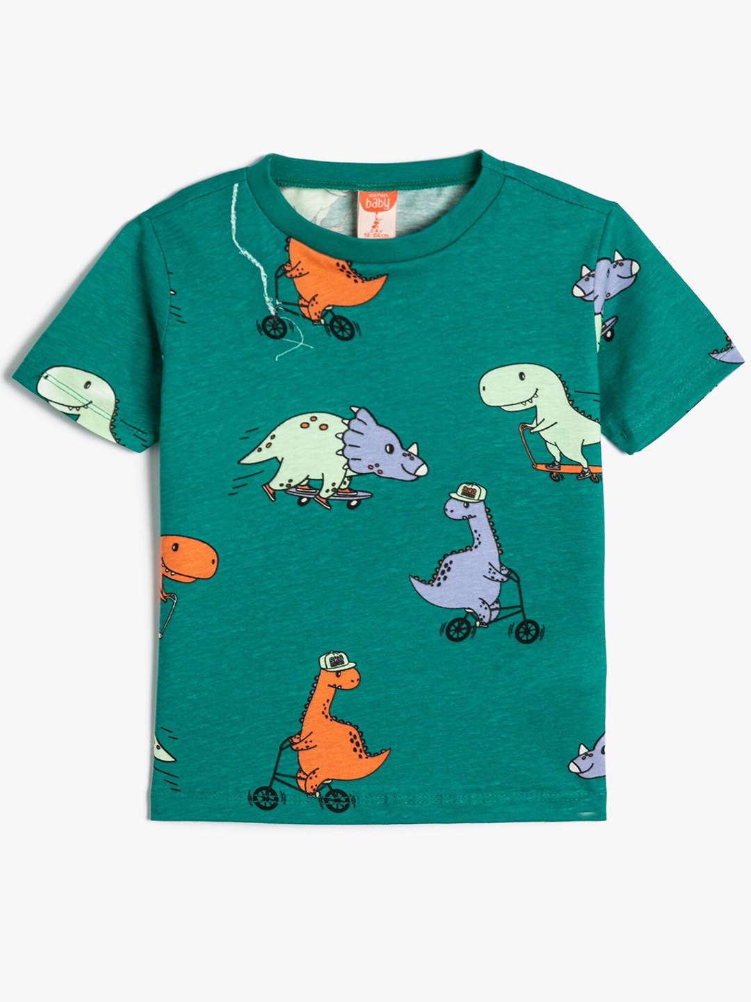 

Koton Boys Cartoon Printed Round Neck Cotton T-shirt, Green