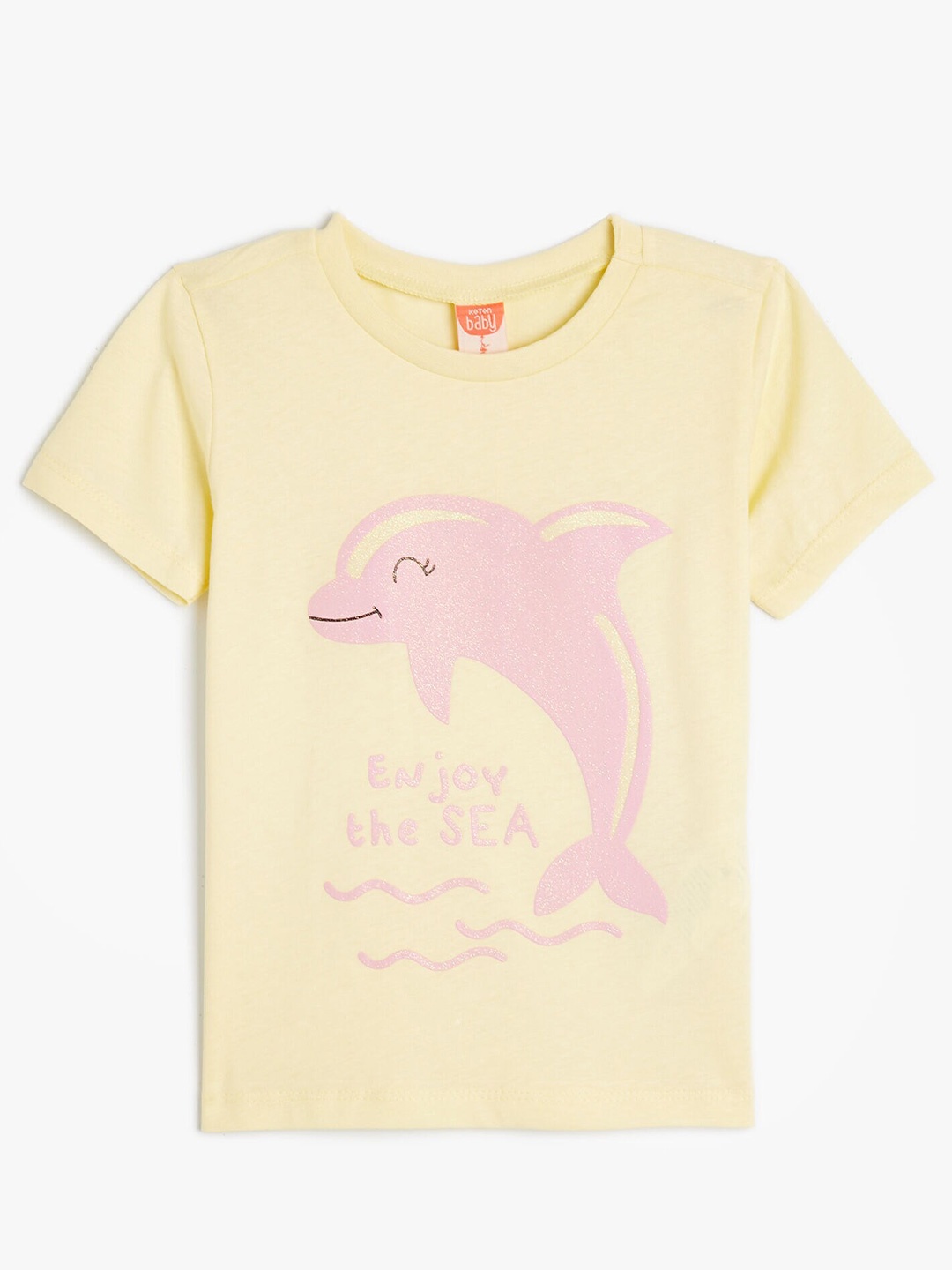 

Koton Girls Graphic Printed Pure Cotton Casual T-shirt, Yellow