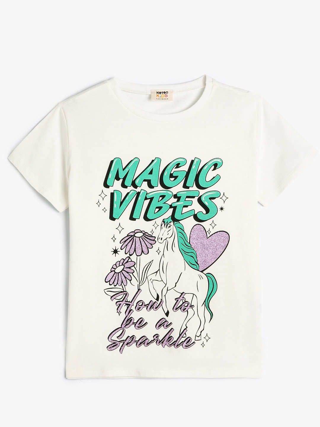 

Koton Girls Typography Printed Pure Cotton Casual T-shirt, Beige