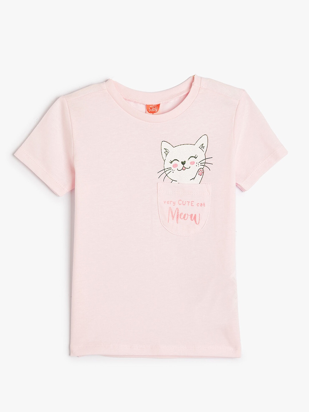 

Koton Girls Graphic Printed Cotton T-shirt, Pink