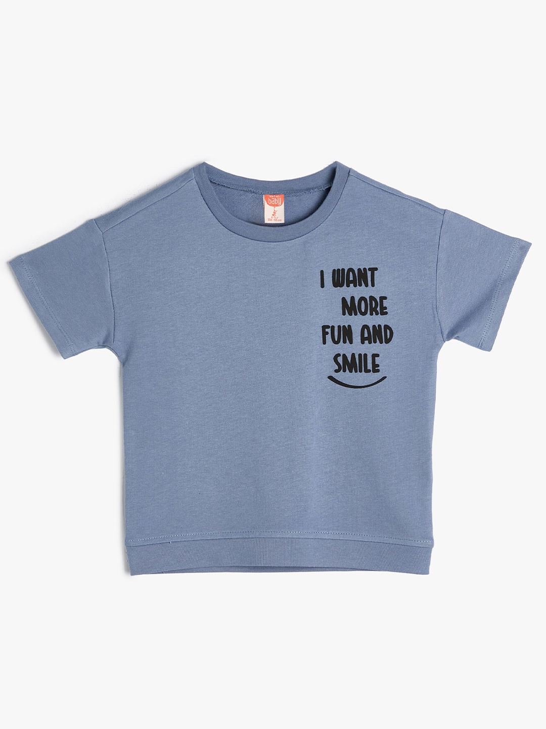 

Koton Boys Typography Printed Round Neck Short Sleeves Cotton T-shirt, Blue
