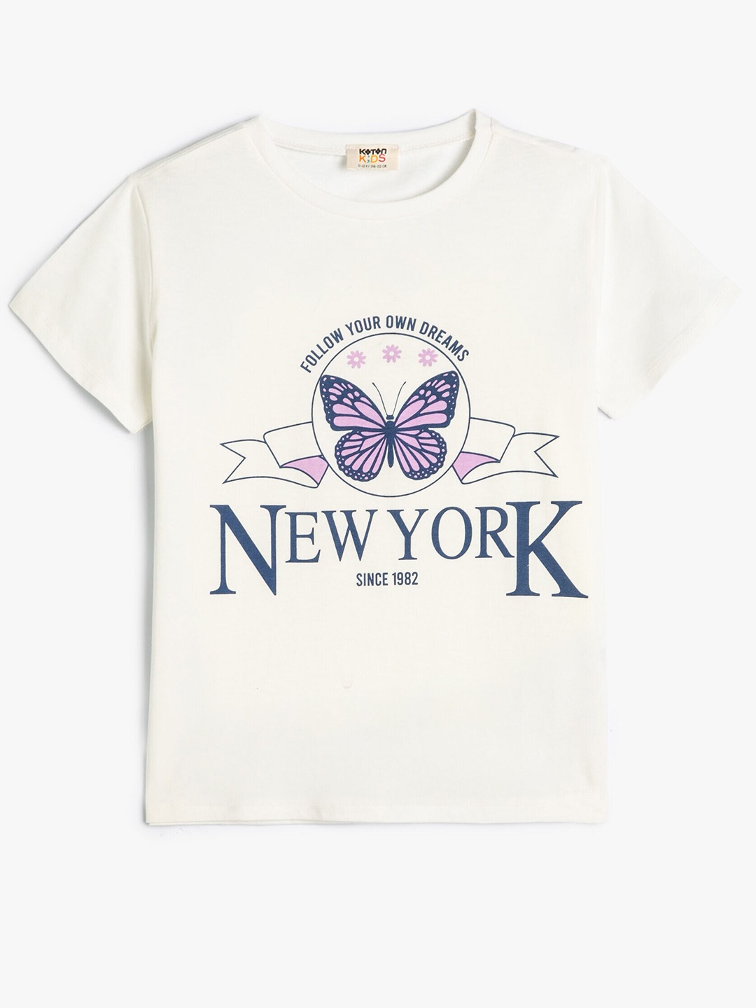 

Koton Girls Typography Printed Round Neck Short Sleeves Cotton T-shirt, Beige