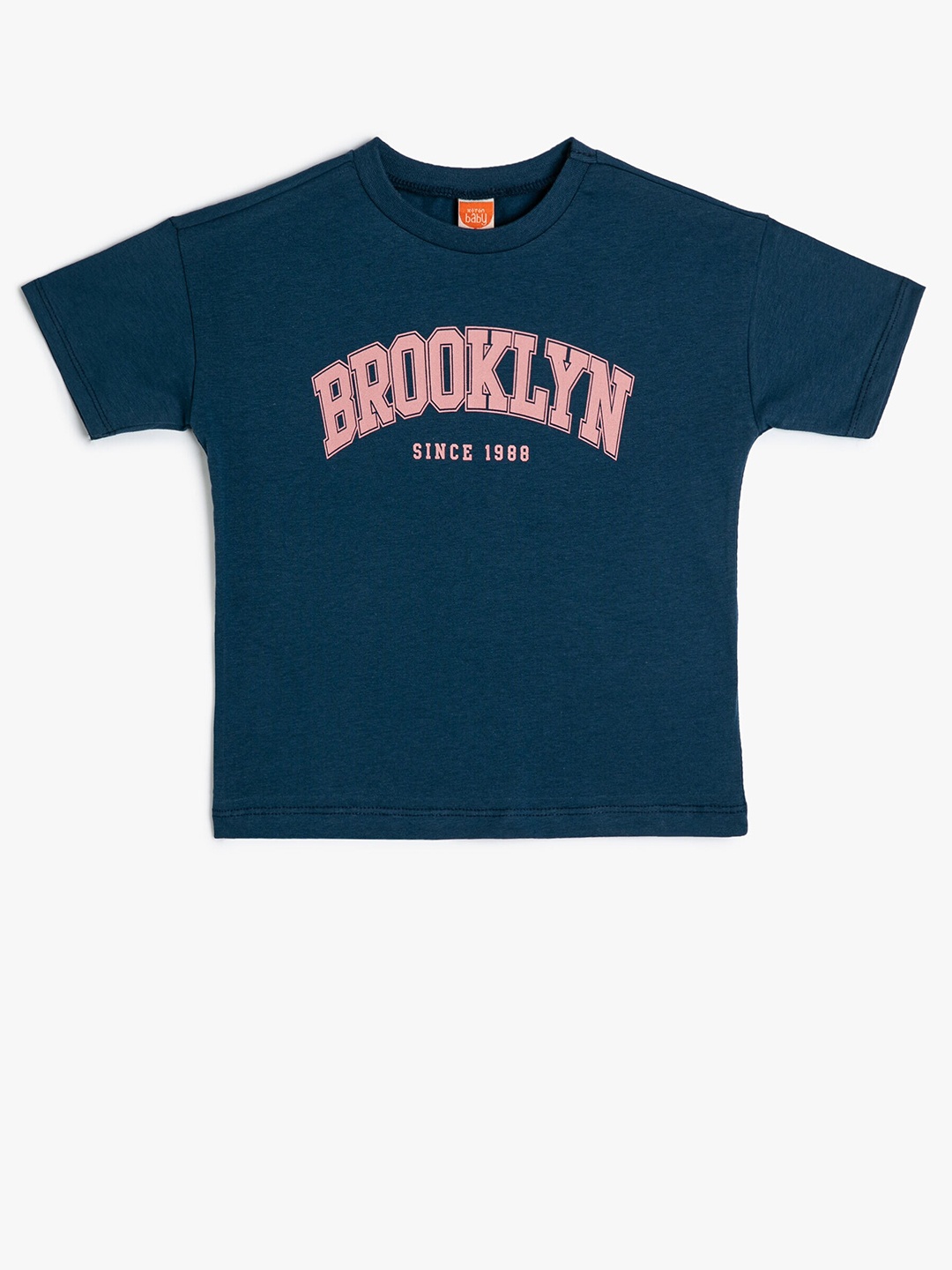 

Koton Boys Typography Printed Pure Cotton T-shirt, Navy blue
