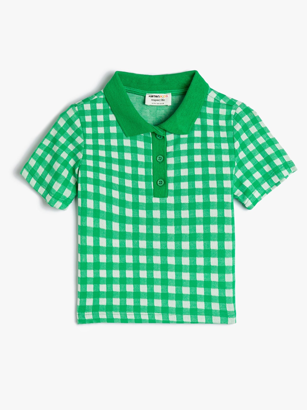 

Koton Girls Geometric Printed Polo Collar Casual T-shirt, Green