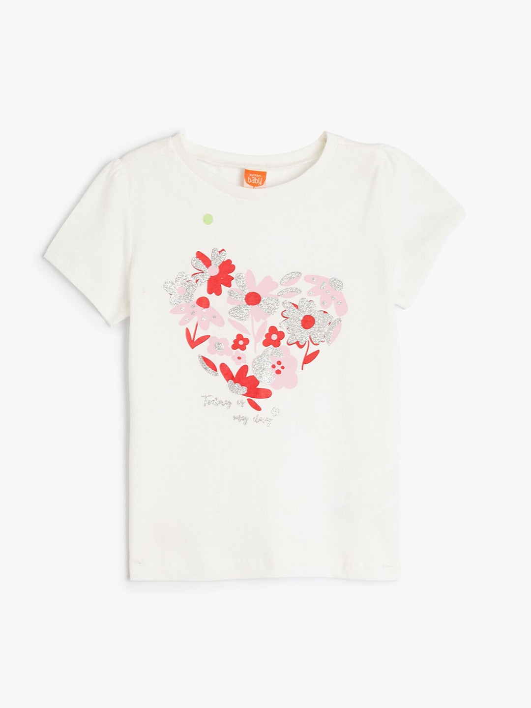 

Koton Girls Floral Printed Round Neck Cotton T-shirt, Beige