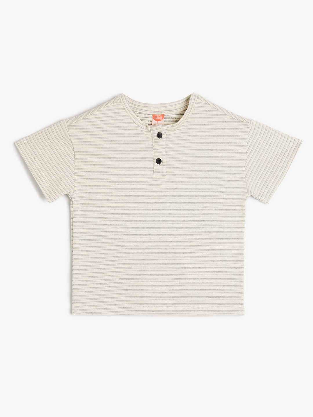 

Koton Boys Striped Henley Neck T-shirt, Beige
