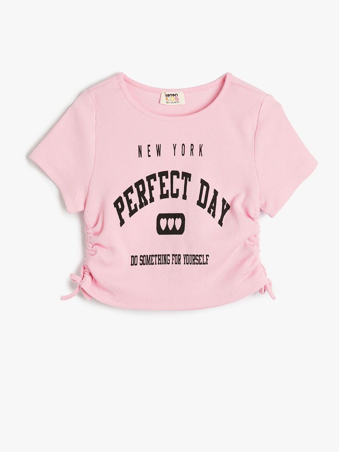 

Koton Girls Typography Printed Round Neck Cotton T-shirt, Pink