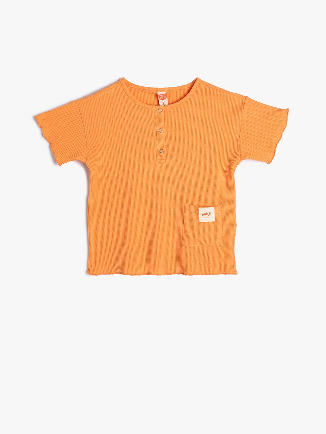 

Koton Girls Henley Neck Short Sleeves Pockets T-shirt, Orange