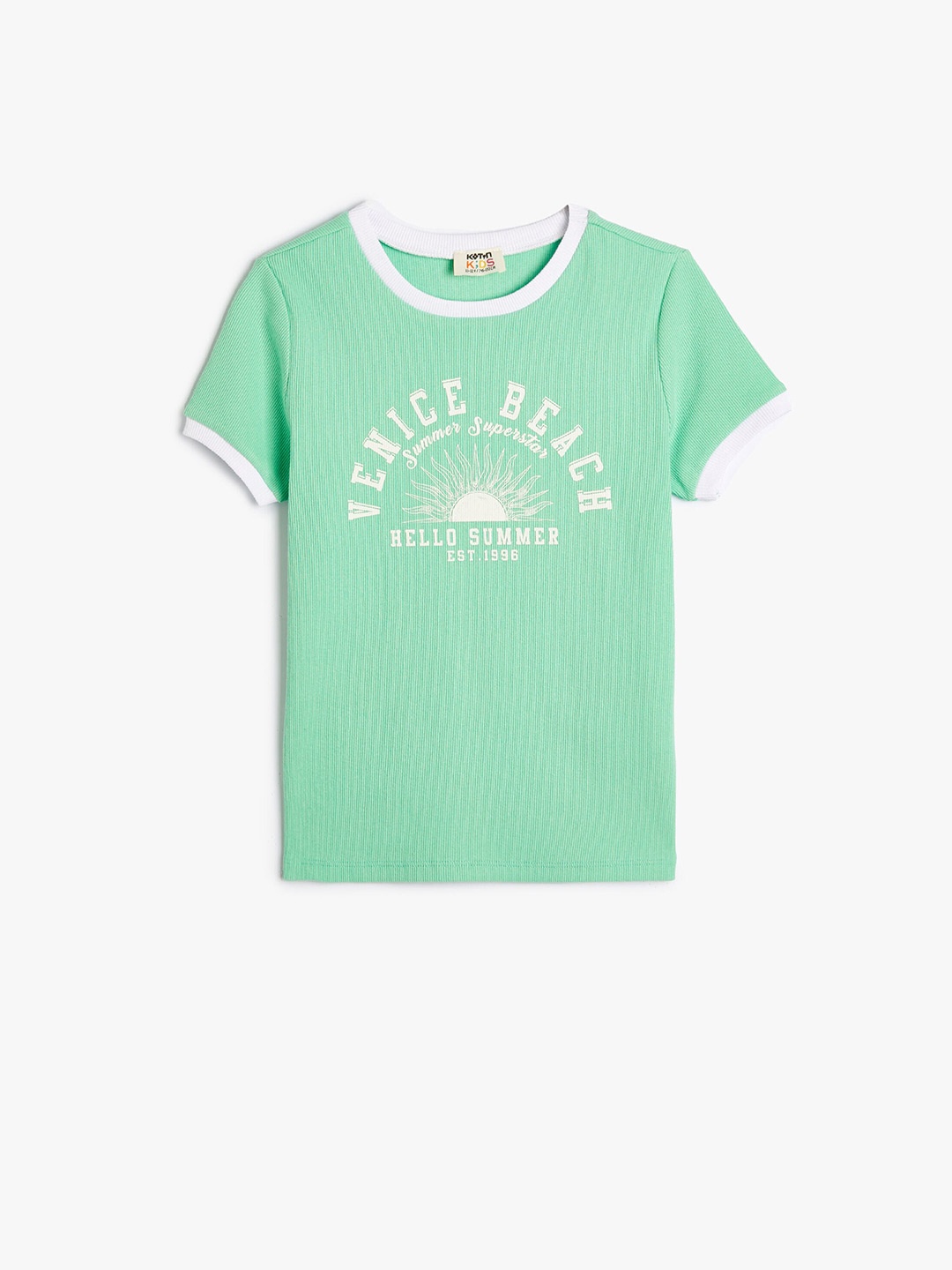 Koton Girls Typography Printed T-shirt, Green