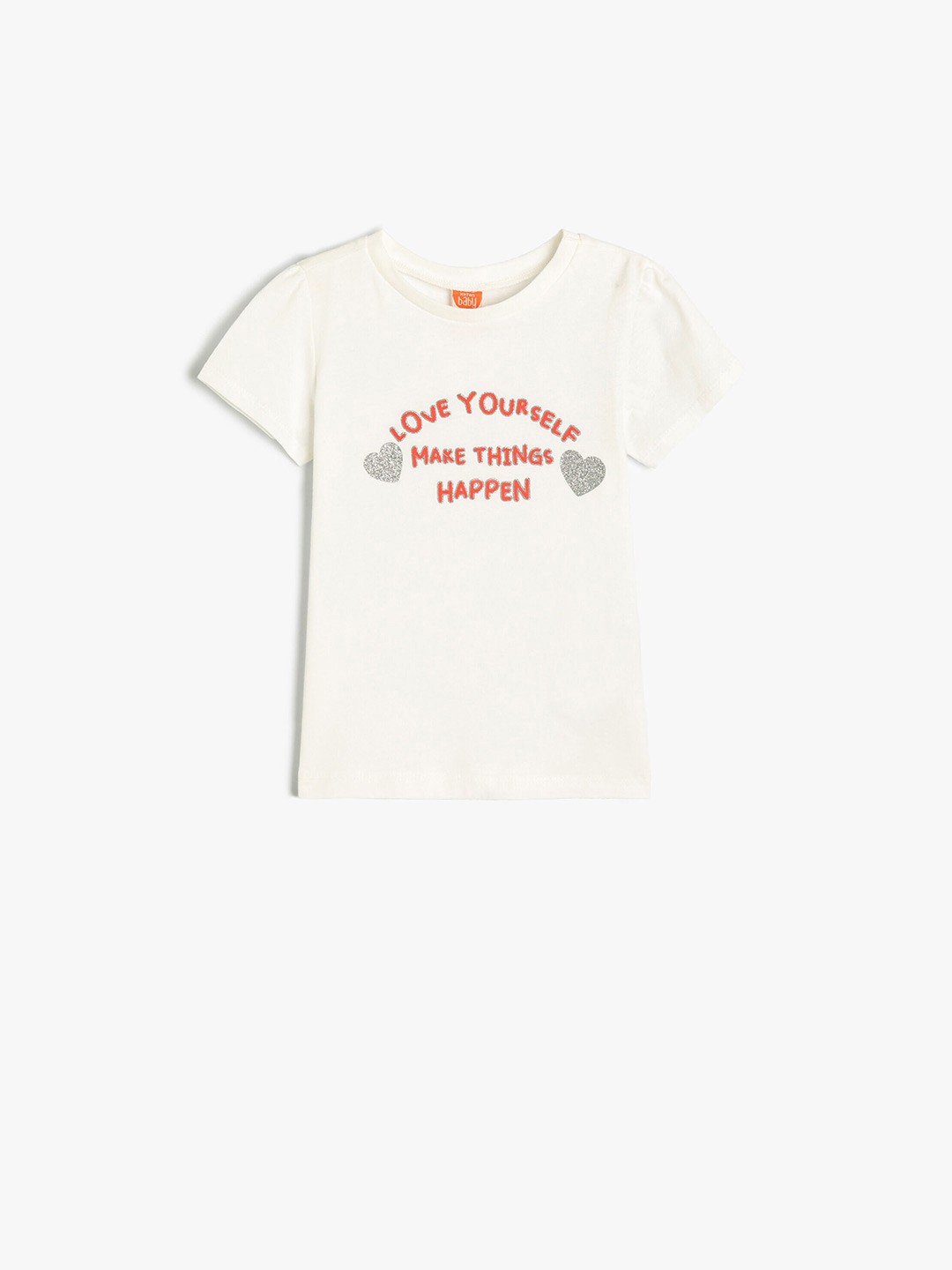 

Koton Girls Typography Printed Pure Cotton T-shirt, Beige