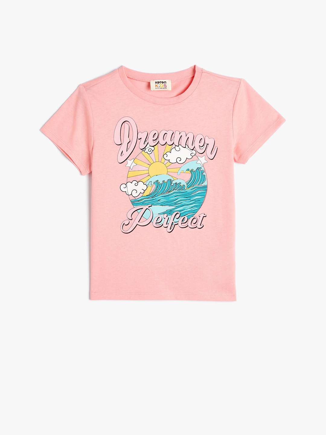 Koton Girls Typography Printed Cotton T-shirt, Pink